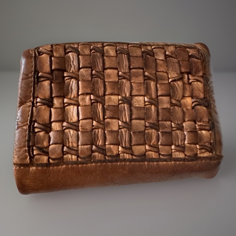 Genuine Brown Leather Tri-fold Woven Wallet Made In India